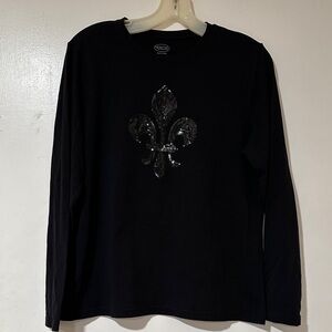 Talbots Black Long Sleeve Tee with Sequin Design